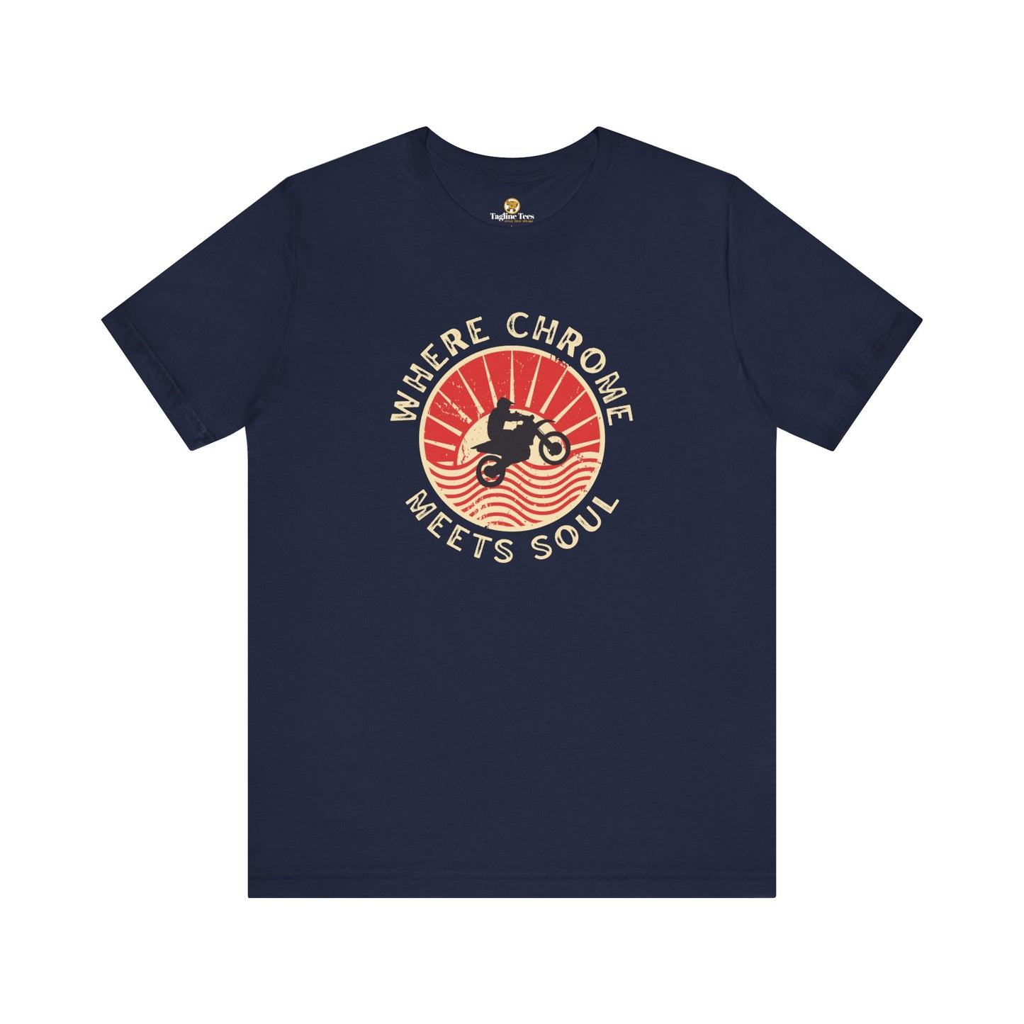 Where Chrome Meets Soul - Retro Sunset Biker Unisex Tee
